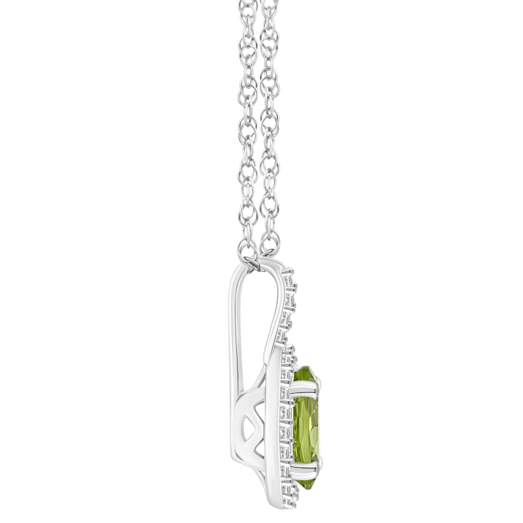 8x6mm Oval Peridot 1/7 ctw Diamond Rhodium Over Sterling Silver Halo
Pendant with Chain