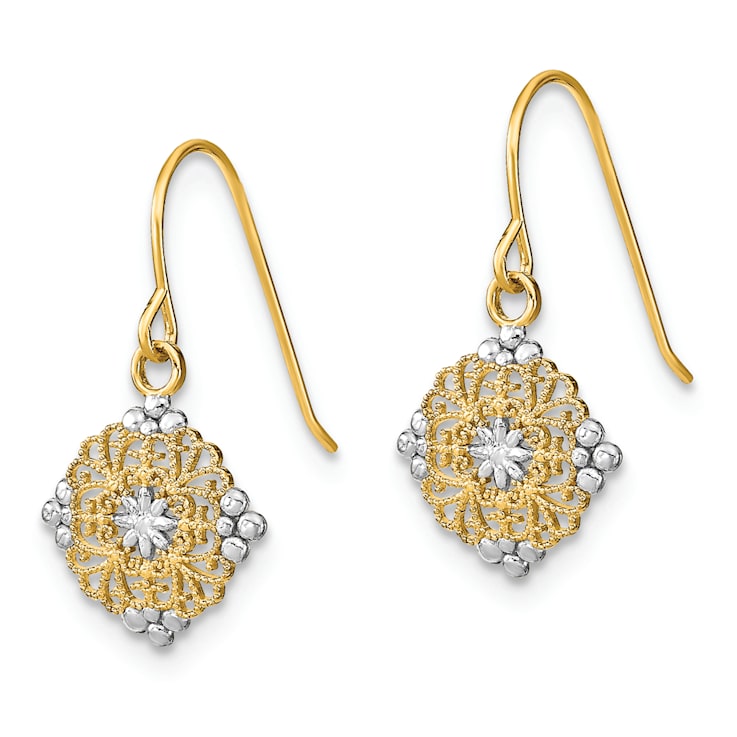14K Yellow Gold and Rhodium Over 14K Yellow Gold Diamond-Cut Mini
Filigree Medallion Dangle Earrings