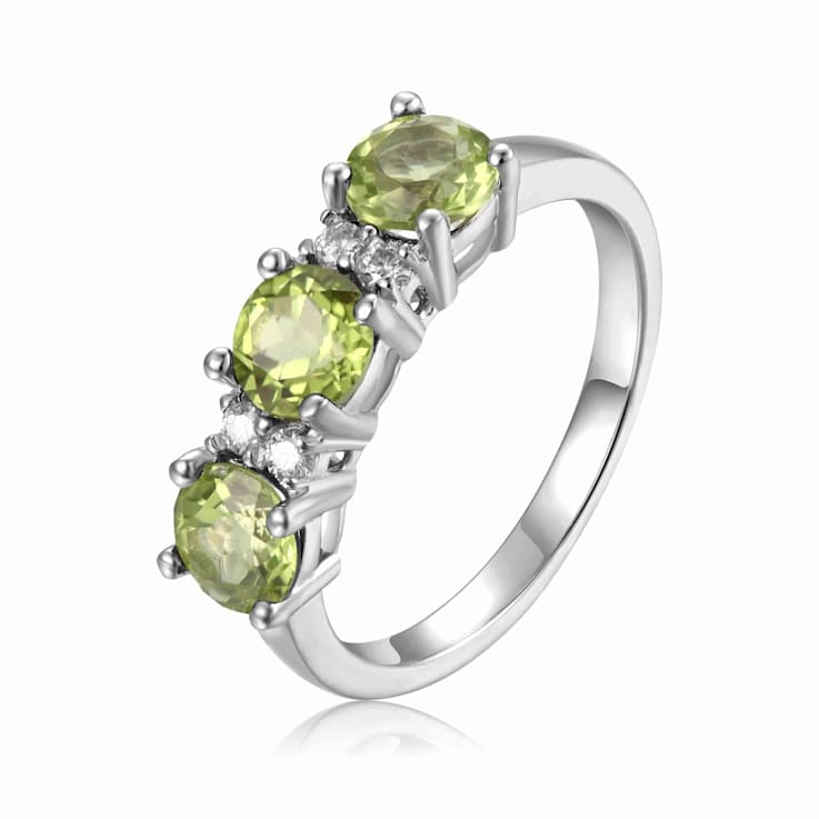 Peridot and Moissanite Sterling Silver 3-Stone Ring