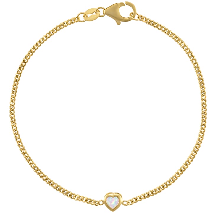14K Yellow Gold Over Sterling Silver Lab Created Opal Curb Chain
Bracelet .12ctw