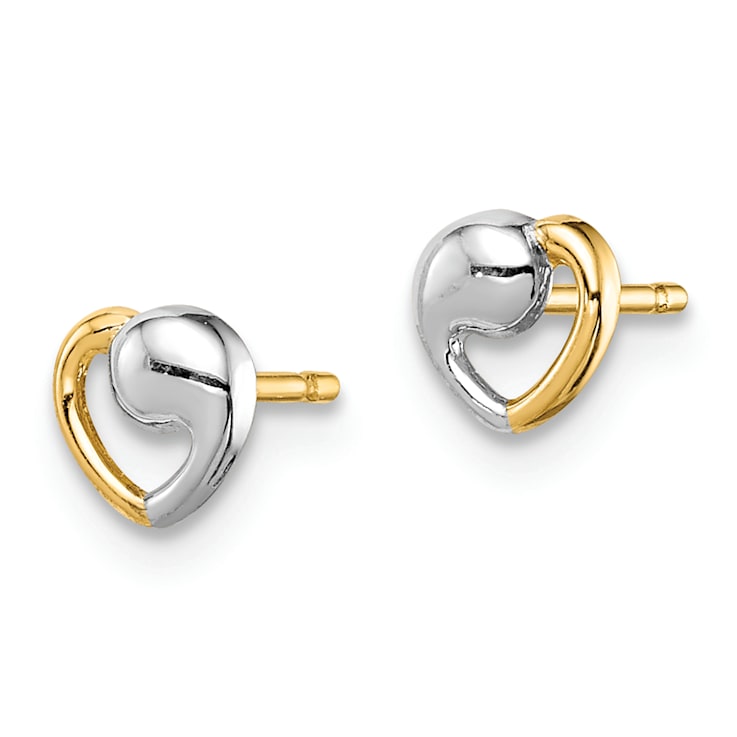 14k Yellow Gold and Rhodium Over 14k Yellow Gold 4.8mm Children's Heart
Stud Earrings