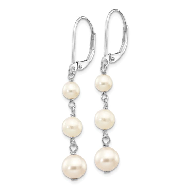Rhodium Over 14K White Gold 4-6mm Near Round White Freshwater Cultured
Pearl Dangle Earrings