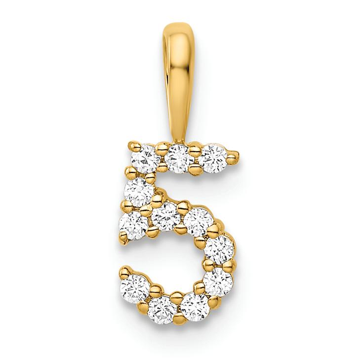 14k Yellow Gold Diamond Number 5 Pendant