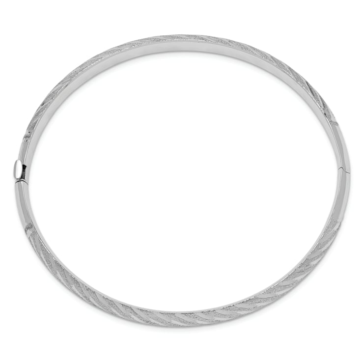 Rhodium Over 14k White Gold 6.2mm Textured and Diamond-Cut Twisted
Hinged Bangle