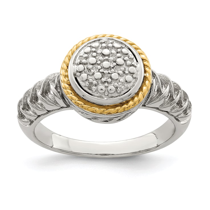 Rhodium Over Sterling Silver with 14K Accent Polished Diamond Ring