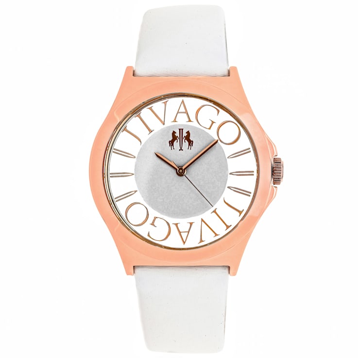 Jivago Women's Fun Gray Dial, White Satin Leather Strap Watch