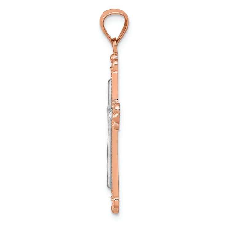 14k Rose Gold and Rhodium Over 14k Rose Gold Diamond-Cut Cross Pendant