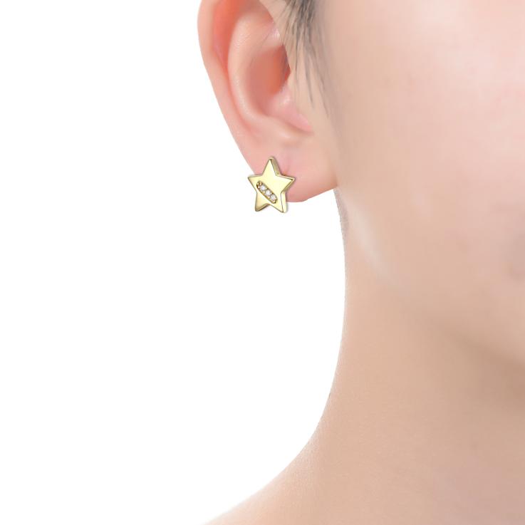 CZ Lucky Star Stud Earrings In 14K Gold Over Brass