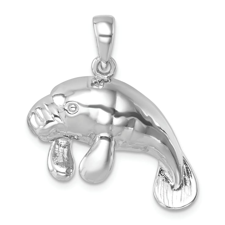 Rhodium Over Sterling Silver Medium Manatee Pendant