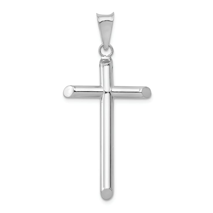 Rhodium Over 14k White Gold 3D Polished Tube Cross Pendant