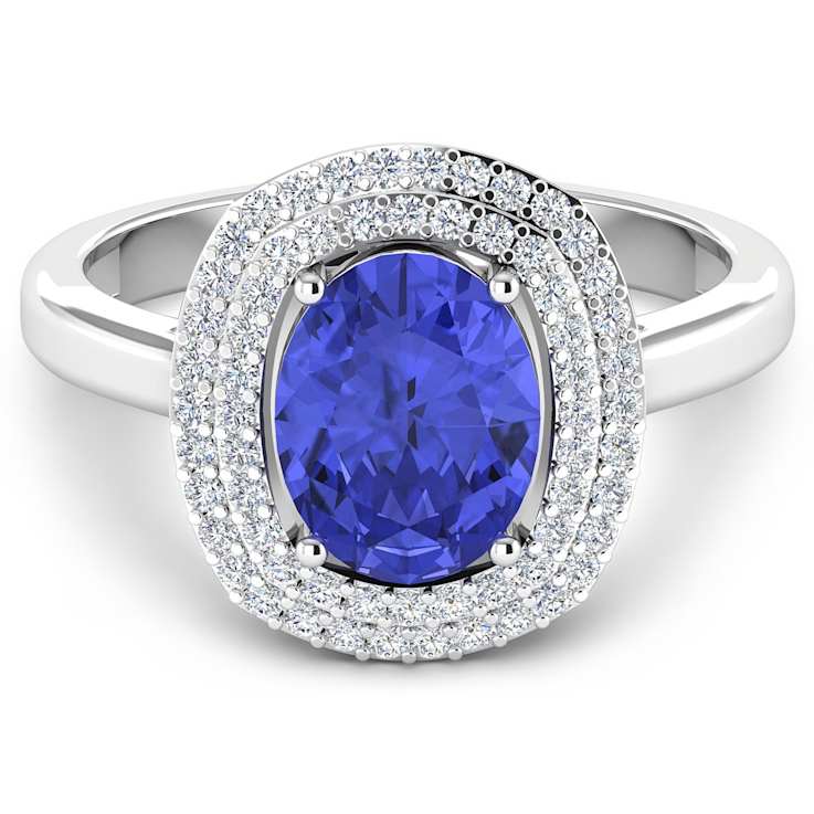 1.69ctw Violet Tanzanite and Diamond 14K White Gold Halo Ring