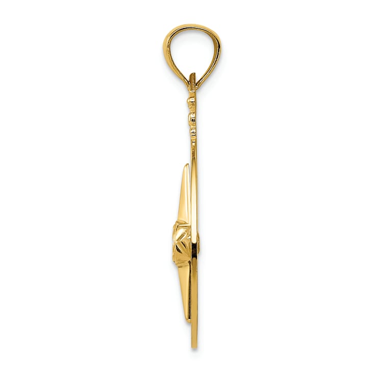 14K Yellow Gold Diamond-cut Polished Compass Pendant