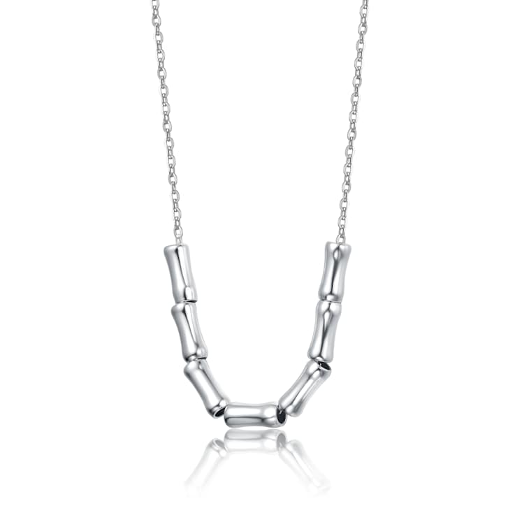 Bamboo-Inspired Statement Necklace In Rhodium Over Brass