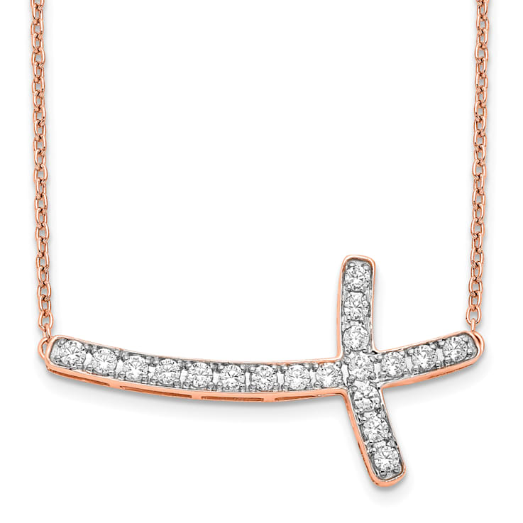 14K Rose Gold Lab Grown Diamond VS/SI GH, Sideways Cross 18 Inch Necklace