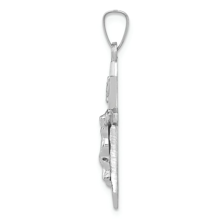 Rhodium Over 14K White Gold Polished INRI Crucifix Pendant