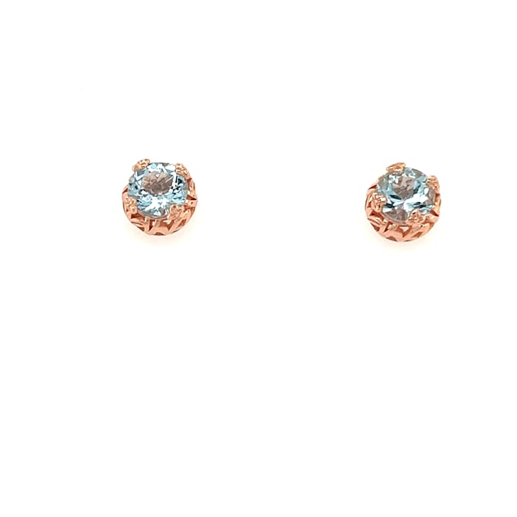 18K Rose Gold Over Sterling Silver 6mm Round Aquamarine Earrings 1.50ctw