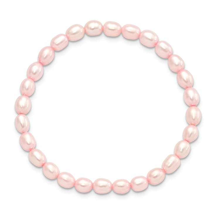 Children's 4-5mm Pink Rice Freshwater Cultured Pearl Stretch Bracelet