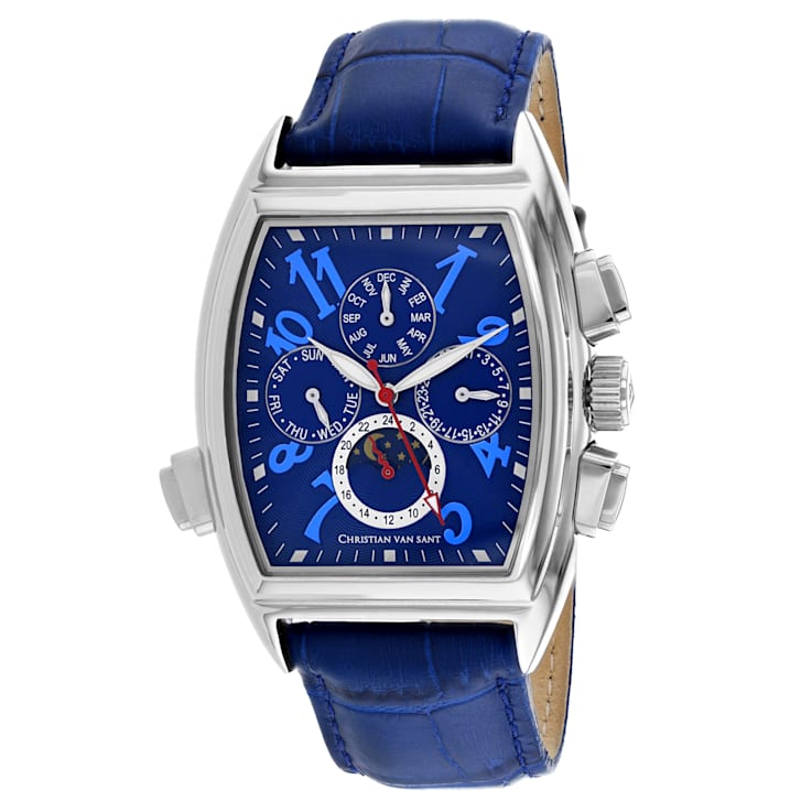 Christian Van Sant Men's Grandeur Navy Dial with Blue Accents, Blue
Leather Strap Watch
