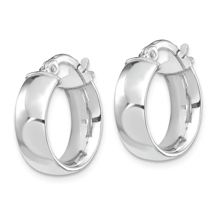 Rhodium Over 14k White Gold 5/8" High Polished Hoop Earrings
