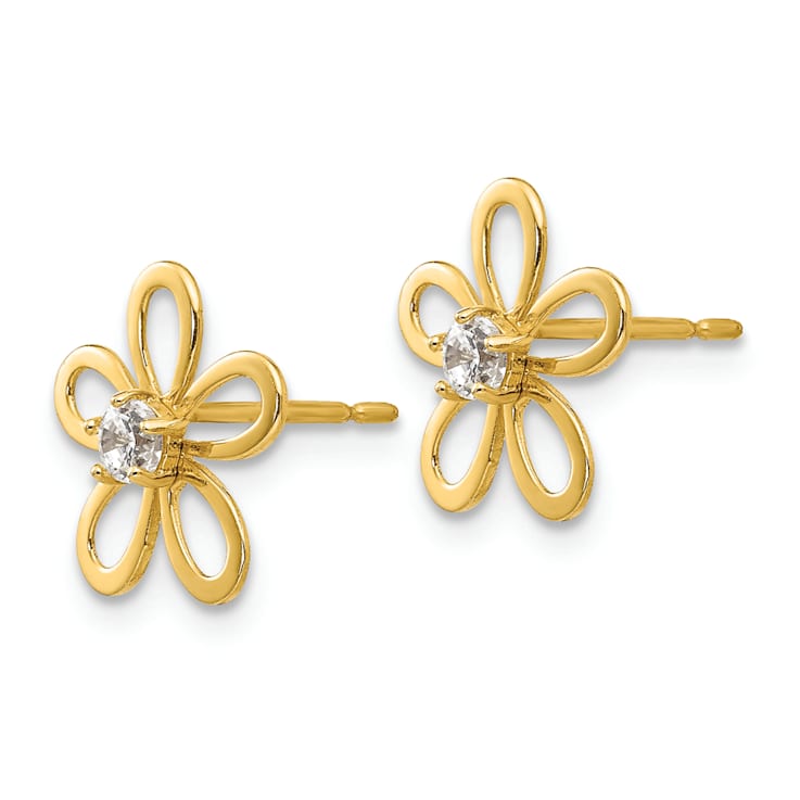 14K Yellow Gold Cubic Zirconia Children's Flower Post Earrings