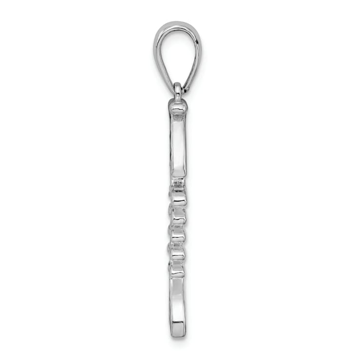 Rhodium Over Sterling Silver Polished 3D Enameled Fishbone Pendant