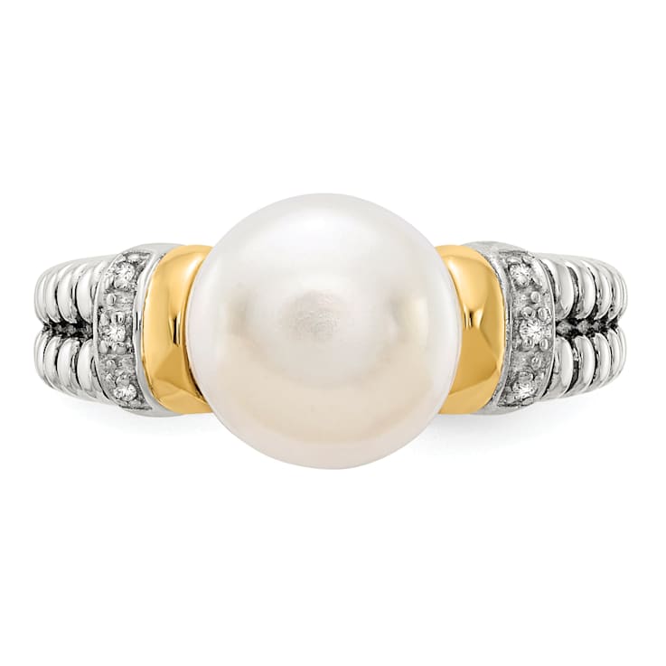 Sterling Silver Antiqued with 14K Accent Diamond and Freshwater Cultured
Pearl Ring