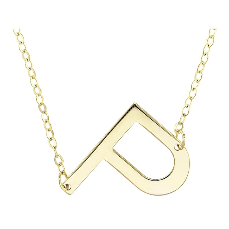 Sideways Initial P Necklace In Solid 14K Yellow Gold 18 Inch