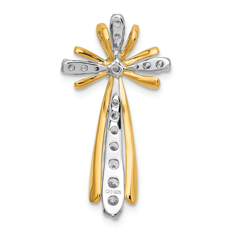 14k Yellow Gold and 14k White Gold Polished Diamond Cross Pendant