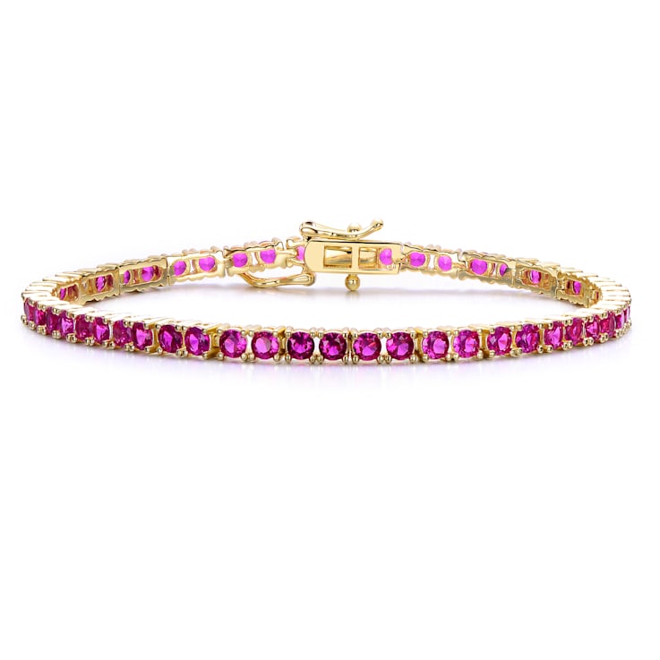 Ruby Color CZ Tennis Bracelet In 14K Gold Over Sterling Silver