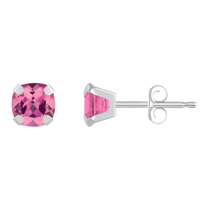 5mm Cushion Pink Topaz Rhodium Over 10k White Gold Stud Earrings
