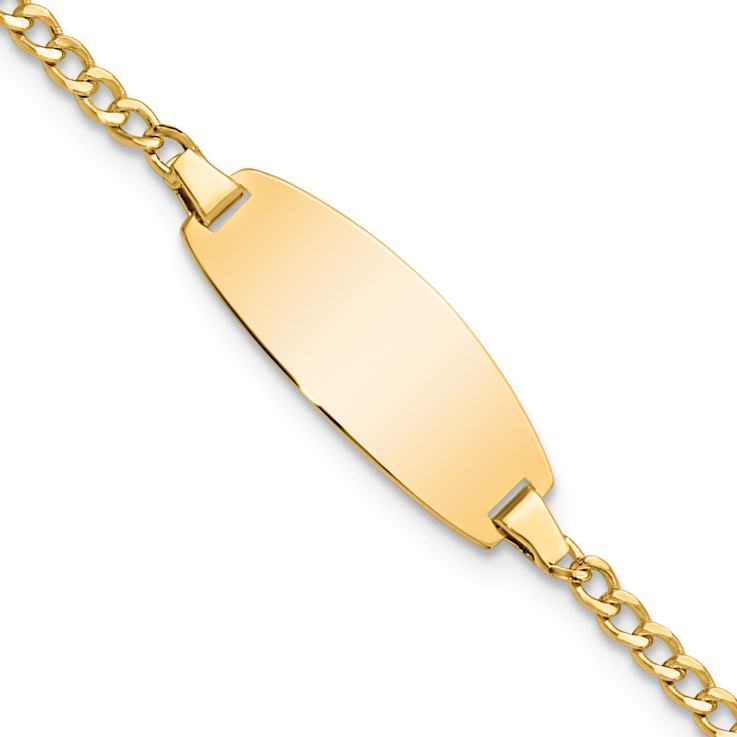 14k Yellow Gold Semi-Solid Oval Curb Link ID Bracelet