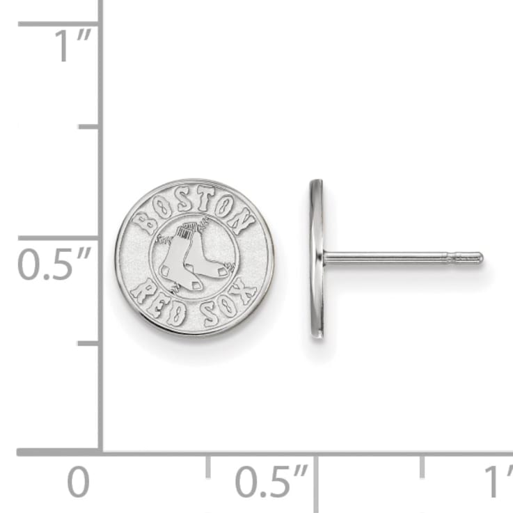 Rhodium Over Sterling Silver MLB LogoArt Boston Red Sox Post Earrings