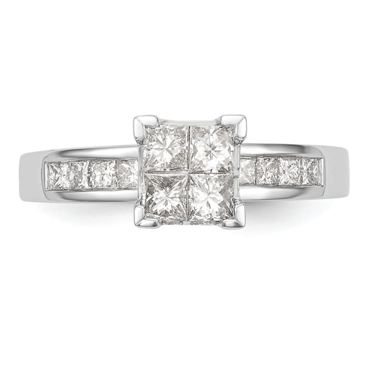 Rhodium Over 14K White Gold Diamond Cluster Engagement Ring 0.72ctw