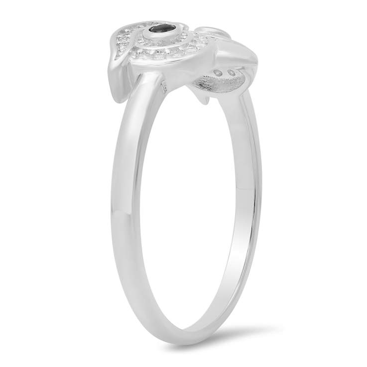 Black And White Cubic Zirconia Rhodium Over Sterling Silver Owl Ring 0.19ctw