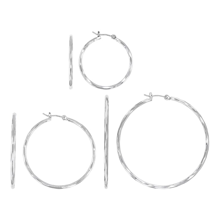 Hoop Earring Set Of 3 In Silver Tone 30mm 40mm 50mm