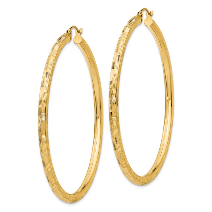 14K Yellow Gold 2 3/16" Diamond-Cut Hoop Earrings