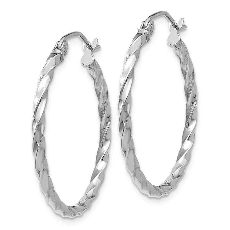 Rhodium Over 14k White Gold 7/8" Twist Polished Hoop Earrings