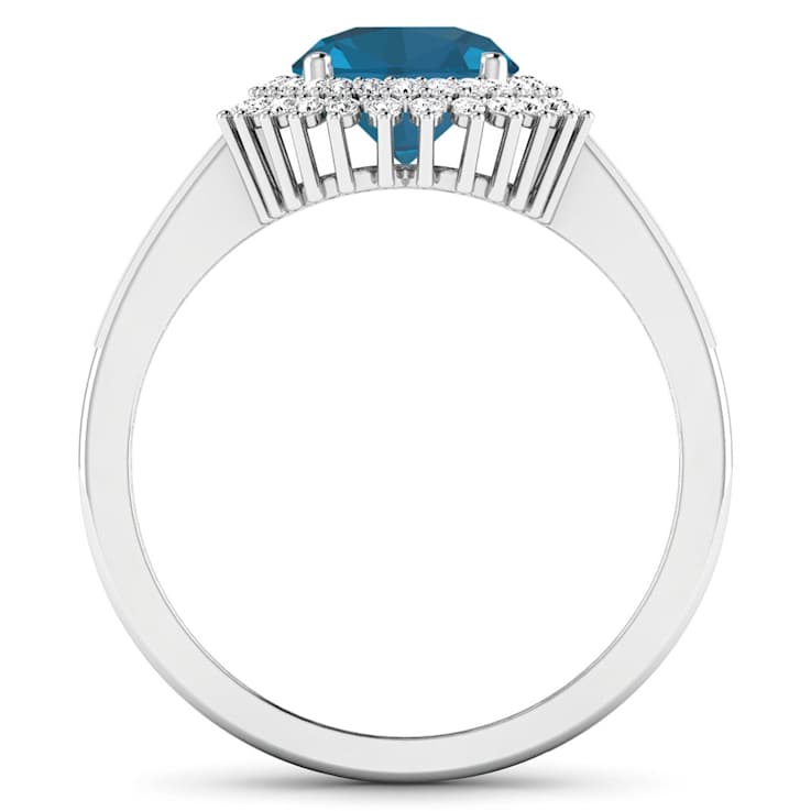 14K White Gold London Blue Topaz and White Diamond Oval Halo Ring 2.42ctw