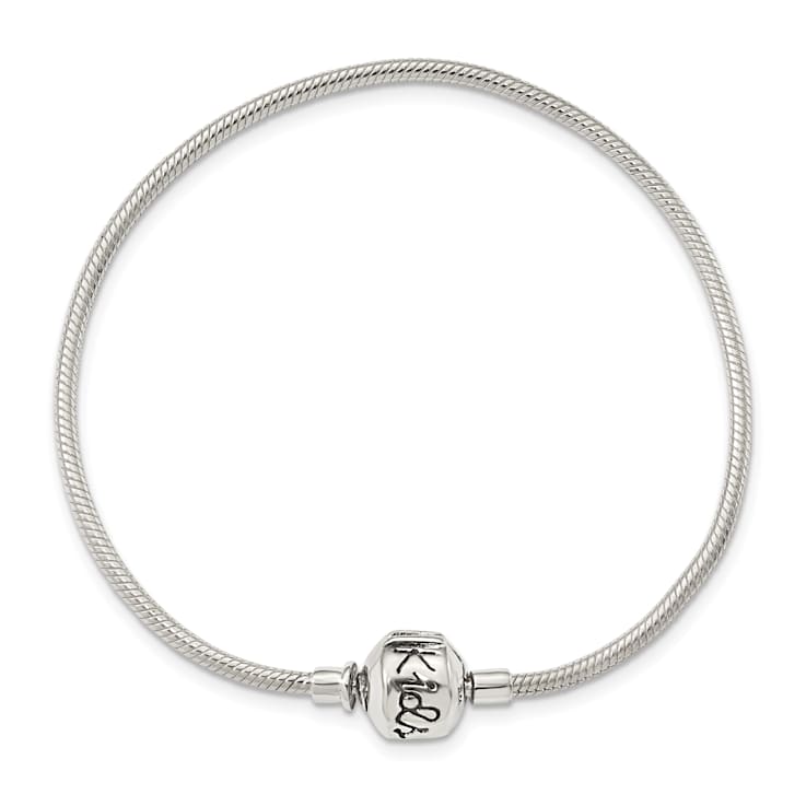 Sterling Silver Round Snake Chain Bracelet With Bead Clasp