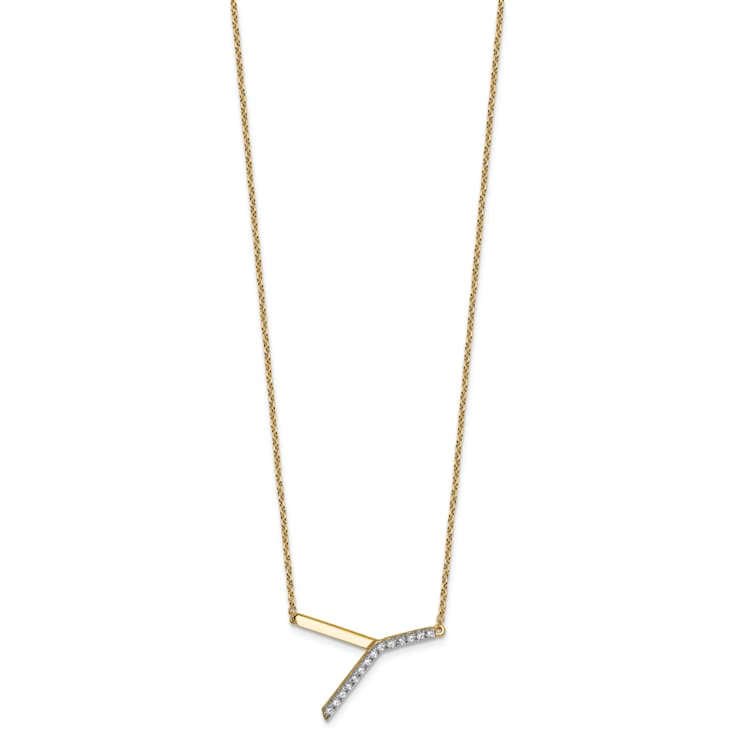 14k Yellow Gold and Rhodium Over 14k Yellow Gold Sideways Diamond
Initial Y Pendant 18 Inch Necklace