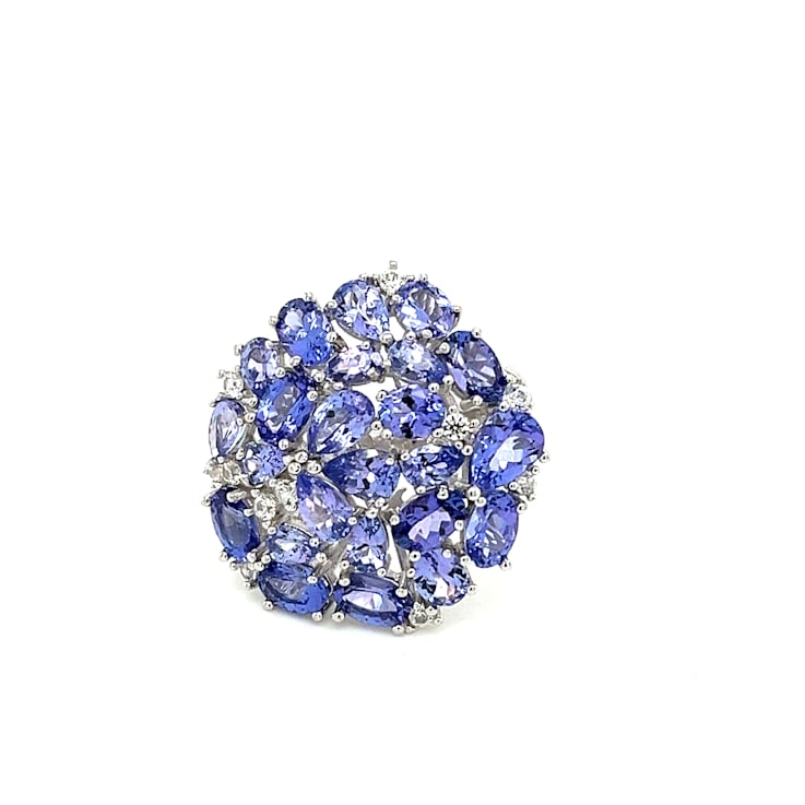 Rhodium Over Sterling Silver Mixed Shape Tanzanite and White Zircon Ring 9.17ctw