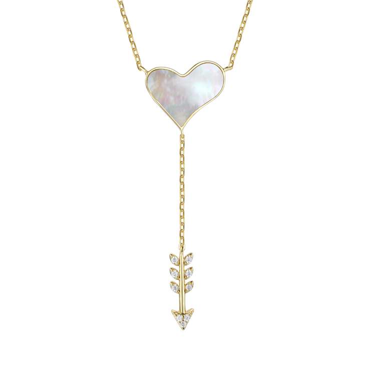 CZ And Mother-Of-Pearl Heart And Arrow Y-Necklace In 14K Gold Over
Sterling Silver