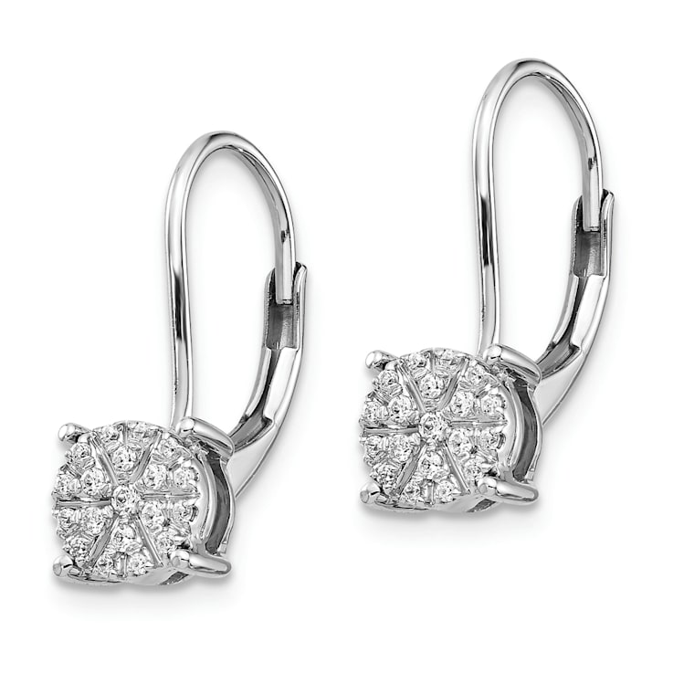 Rhodium Over 14K White Gold Lab Grown Diamond Cluster Leverback Earrings