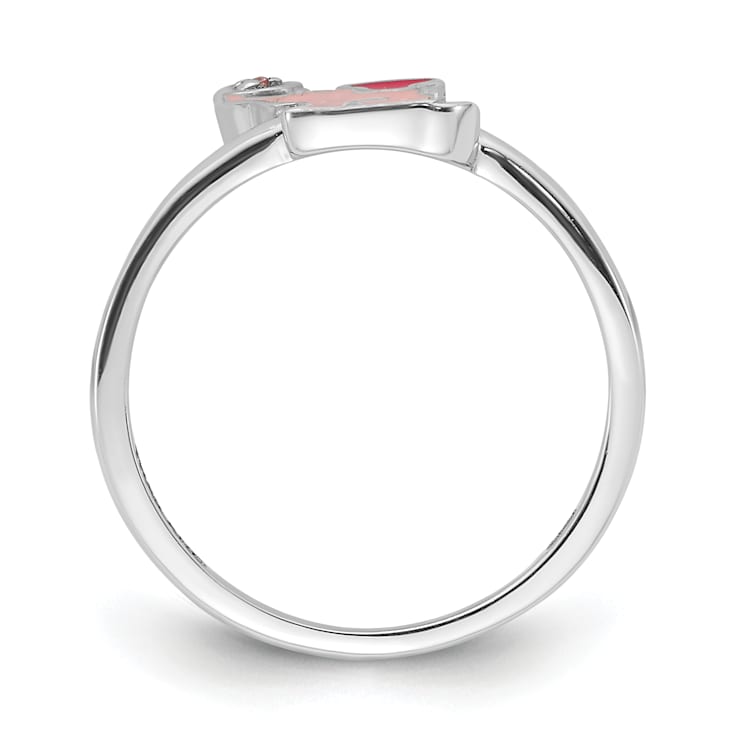 Rhodium Over Sterling Silver Pink Enamel and Cubic Zirconia Elephant
Children's Ring