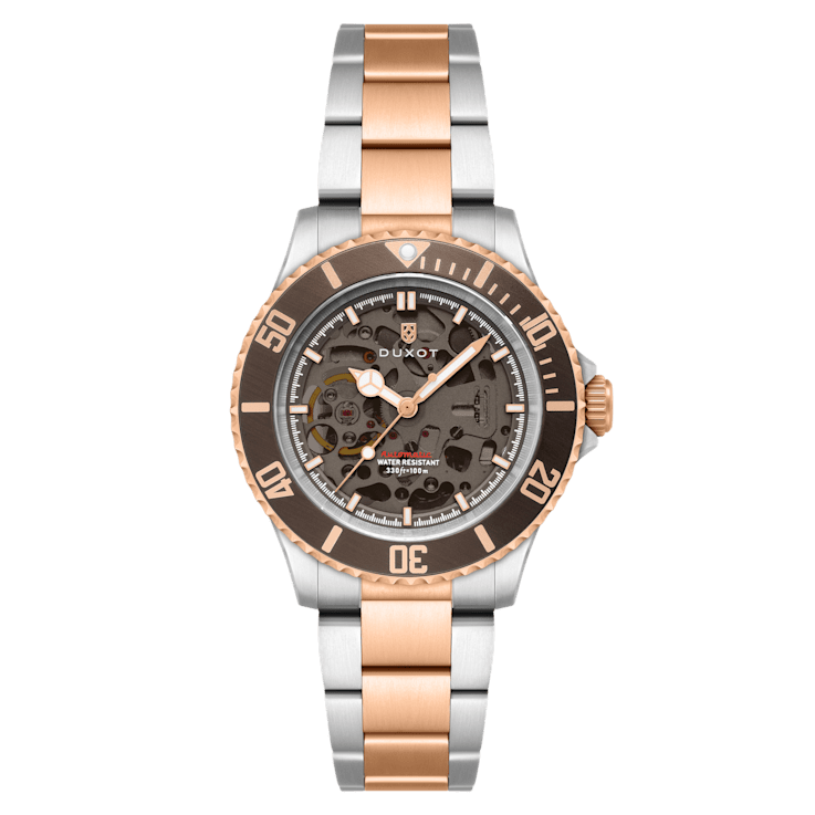 Duxot Atlantica Skeleton Diver Brown Dial Rose Bezel Two-tone Stainless
Steel Band Automatic Watch