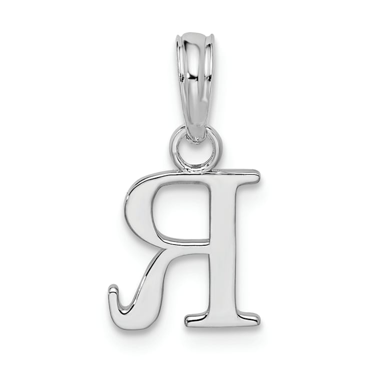 Sterling Silver Polished Block Initial -R- Pendant