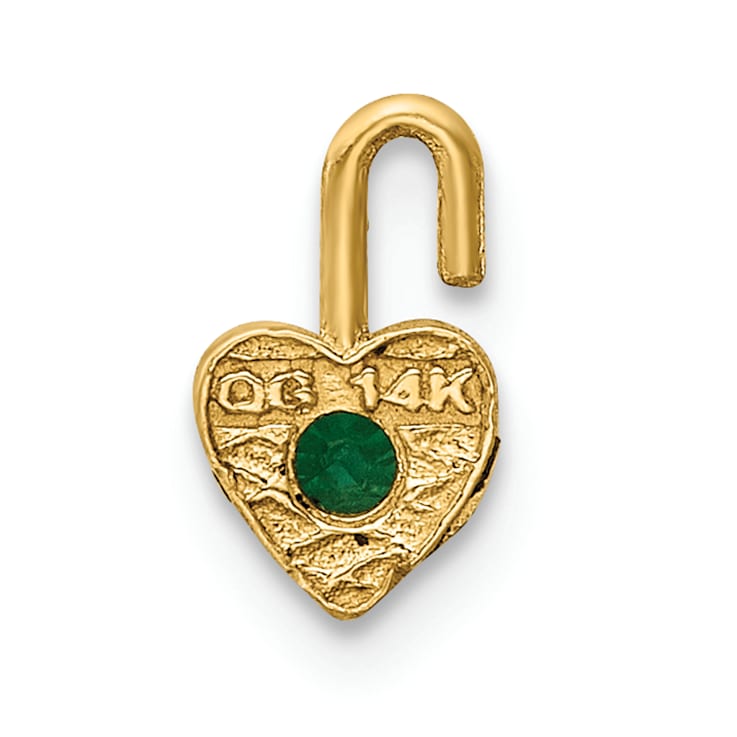 14K Yellow Gold Emerald Simulant Birthstone Heart Charm