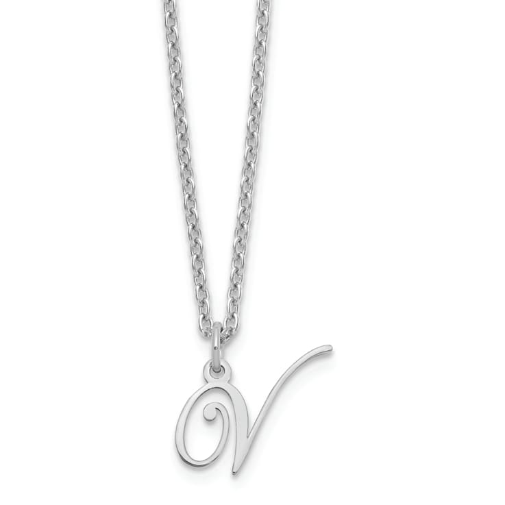 Sterling Silver Letter V Initial Pendant Necklace