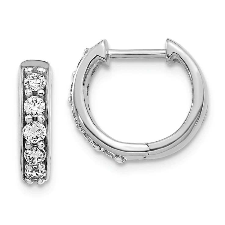 Rhodium Over 14K White Gold Lab Grown Diamond Hinged Hoop Earrings