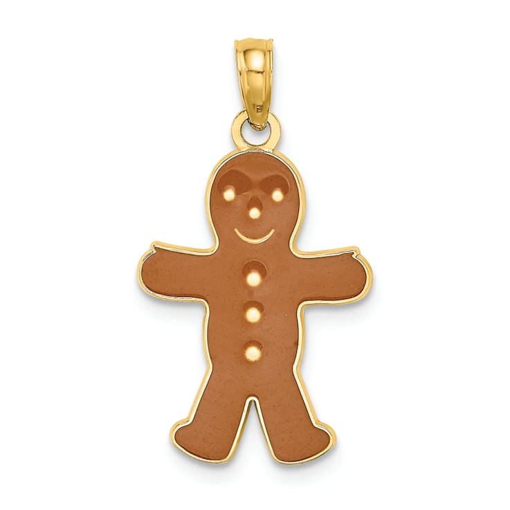 14K Yellow Gold Enameled Gingerbread Man Charm Pendant